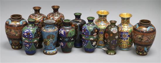 Four pairs of small cloisonne vases and four other vases, H 15cm (tallest)